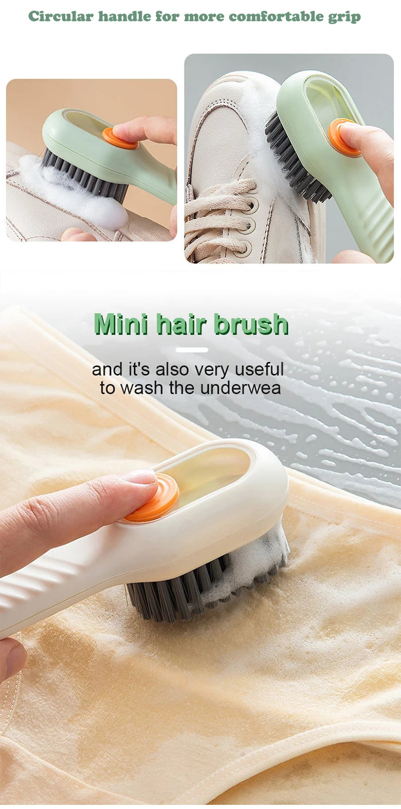Soft-Bristled Cleaning Brush for Use with Cleaning Liquid