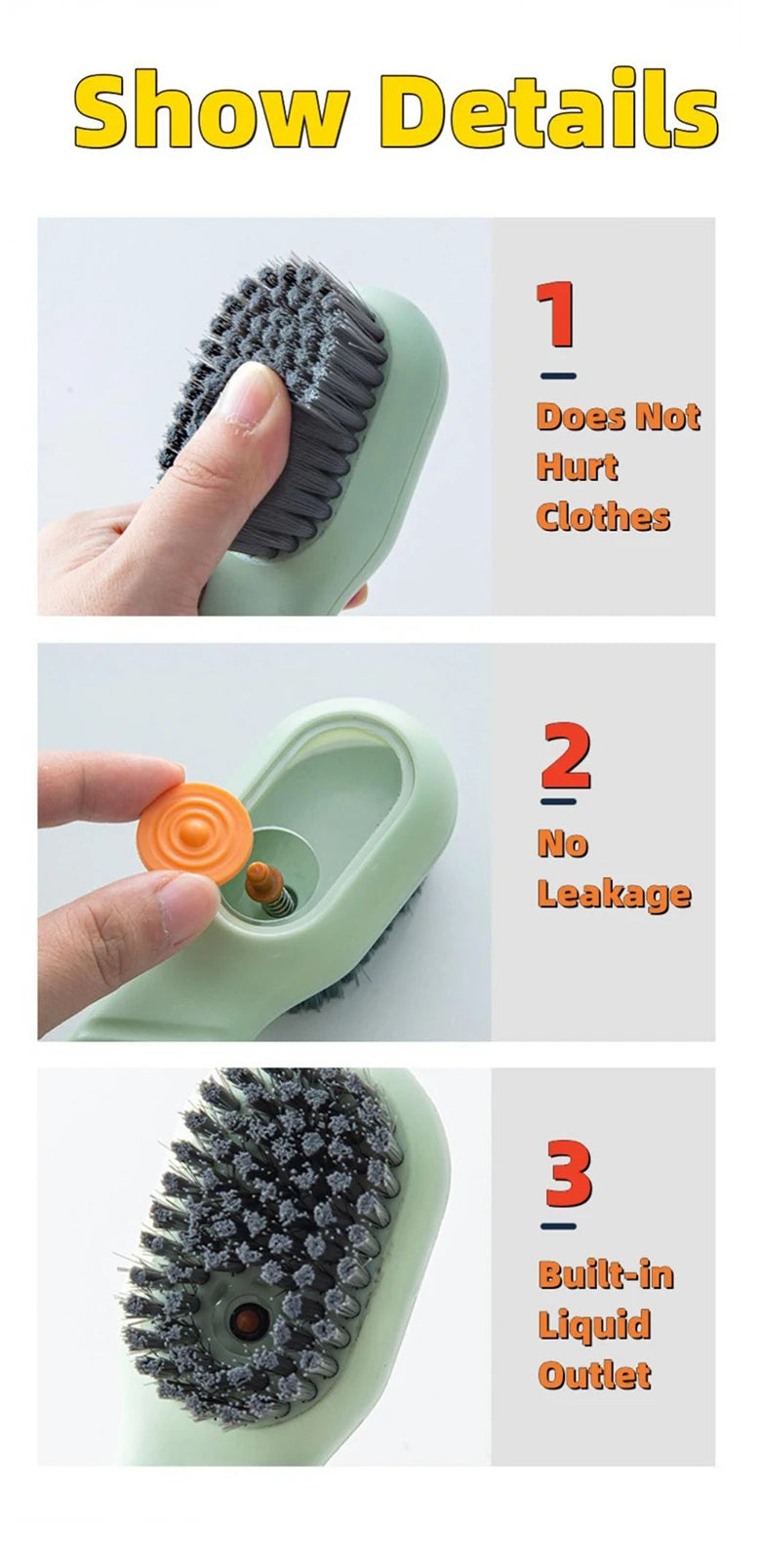 Soft-Bristled Cleaning Brush for Use with Cleaning Liquid
